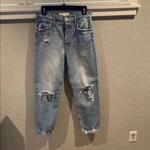 MOTHER Light Blue Distressed Ankle Jeans